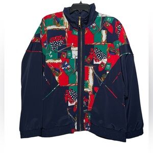 VTG Lavon Sport Windbreaker Golf Jacket Large Chain print Golf Clubs Flags 90s